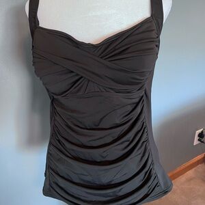 Sunsets Separates Black Roughed Waist Twist-Front Tankini Swim Top, US L